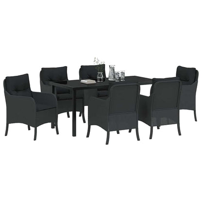 Tuin Eettafelset Met Kussen 7 Pcs Zwart Poly Rattan
