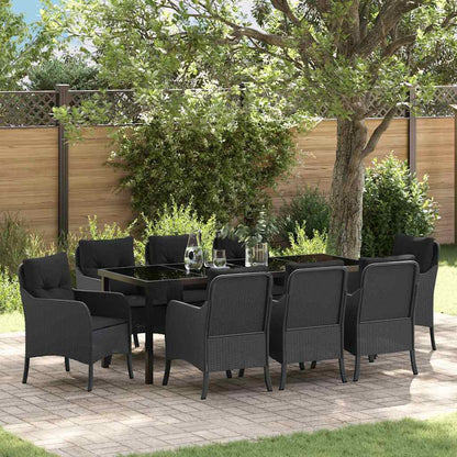 Tuin Eetset Met Kussen 9 Pcs Zwart Poly Riet
