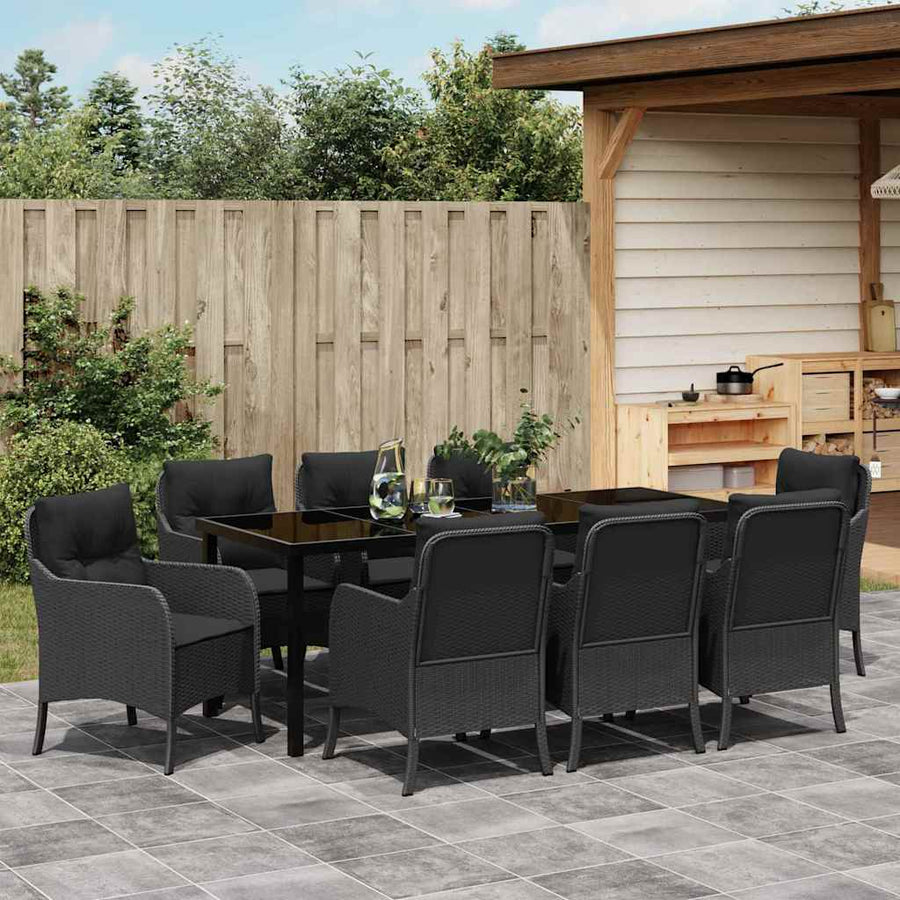 Tuin Eetset Met Kussen 9 Pcs Zwart Poly Riet