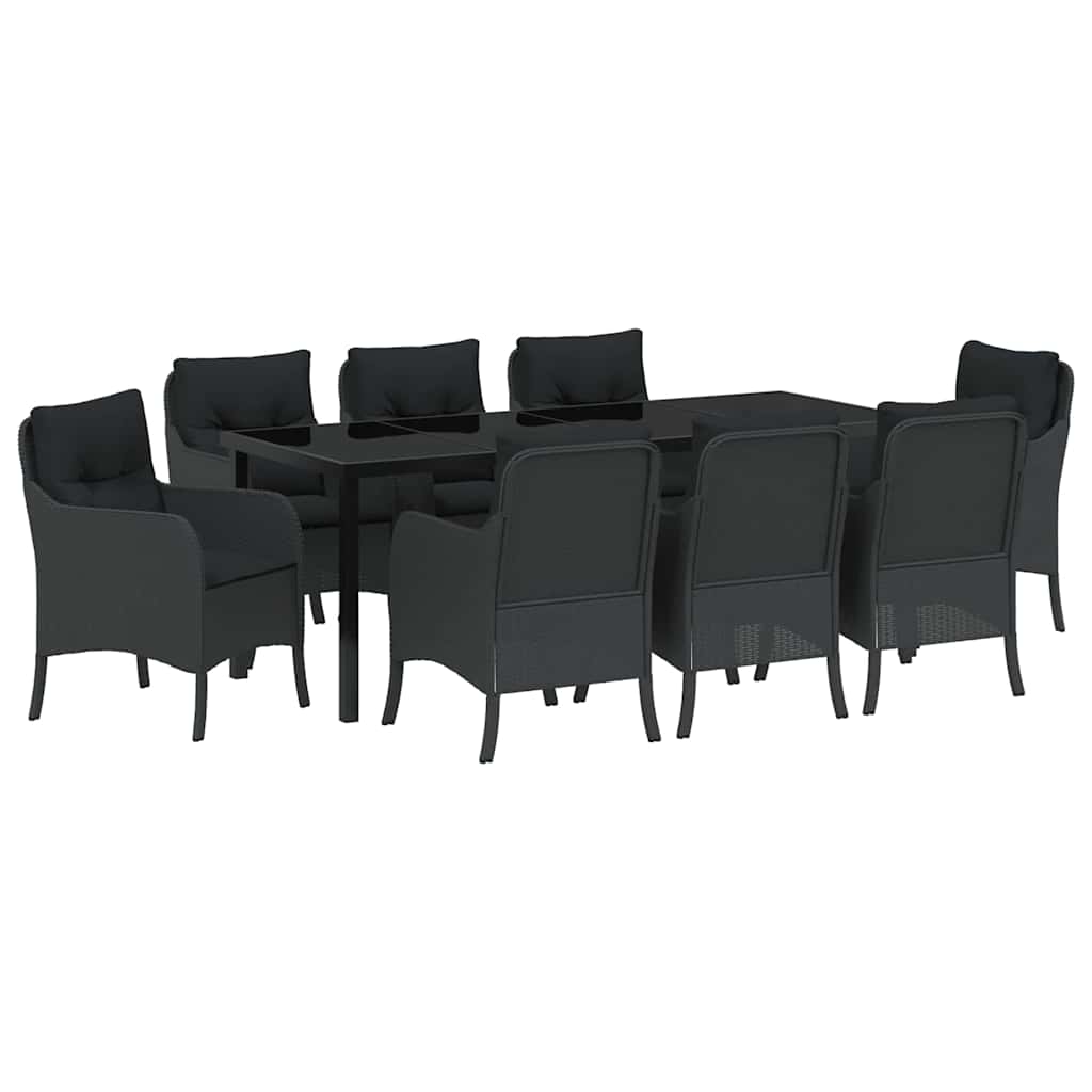 Tuin Eetset Met Kussen 9 Pcs Zwart Poly Riet