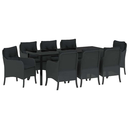Tuin Eetset Met Kussen 9 Pcs Zwart Poly Riet