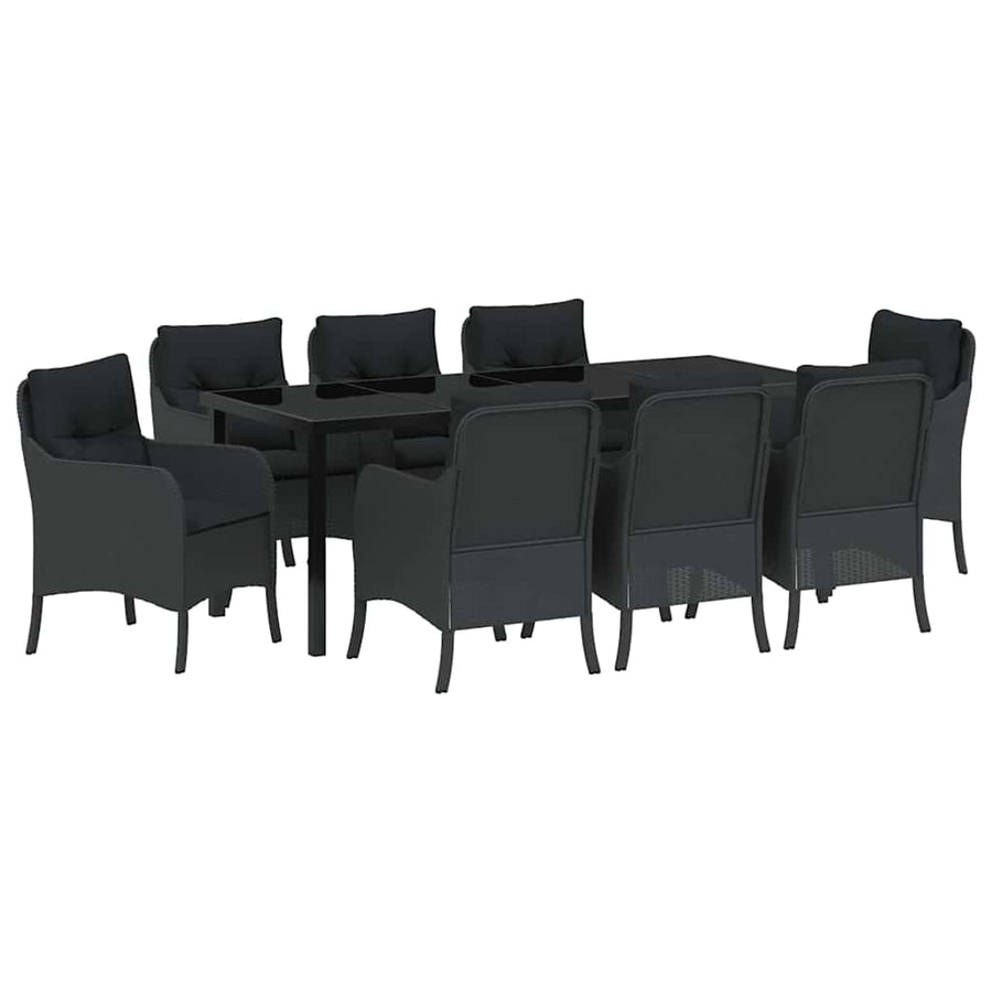 Tuin Eetset Met Kussen 9 Pcs Zwart Poly Riet