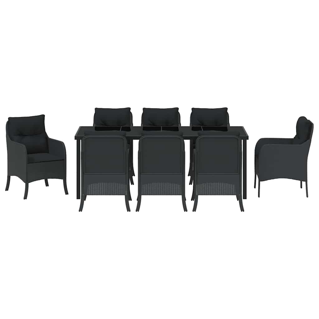 Tuin Eetset Met Kussen 9 Pcs Zwart Poly Riet
