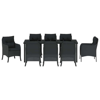 Tuin Eetset Met Kussen 9 Pcs Zwart Poly Riet