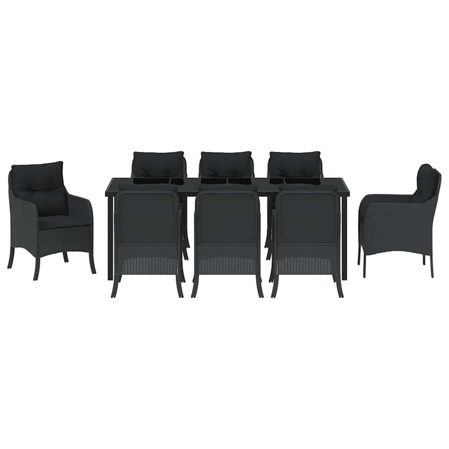 Tuin Eetset Met Kussen 9 Pcs Zwart Poly Riet