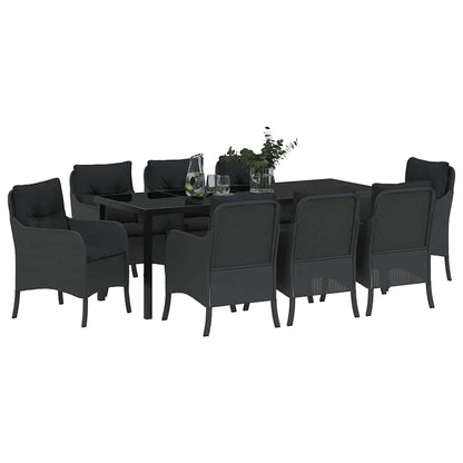 Tuin Eetset Met Kussen 9 Pcs Zwart Poly Riet