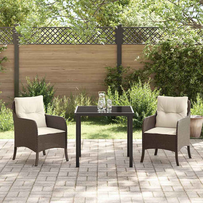 Tuin eettafelset met kussen 3 pcs Bruin poly rattan