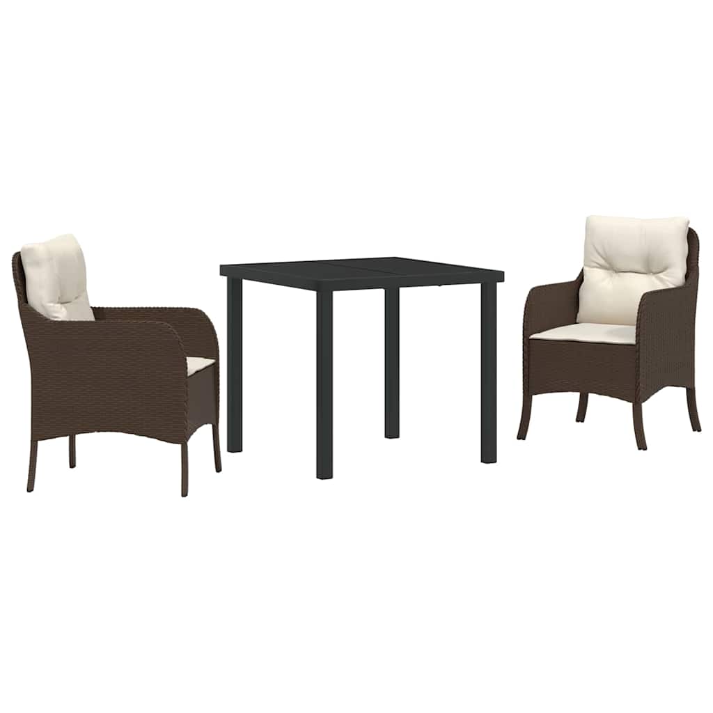 Tuin eettafelset met kussen 3 pcs Bruin poly rattan