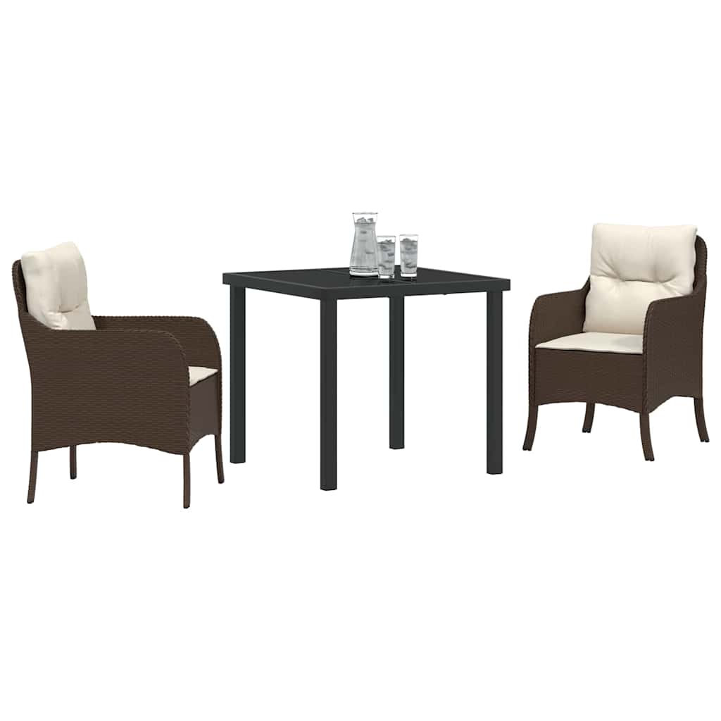 Tuin eettafelset met kussen 3 pcs Bruin poly rattan