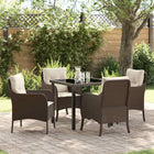 Garden dining set with cushion 5 pcs Brown poly rattan
