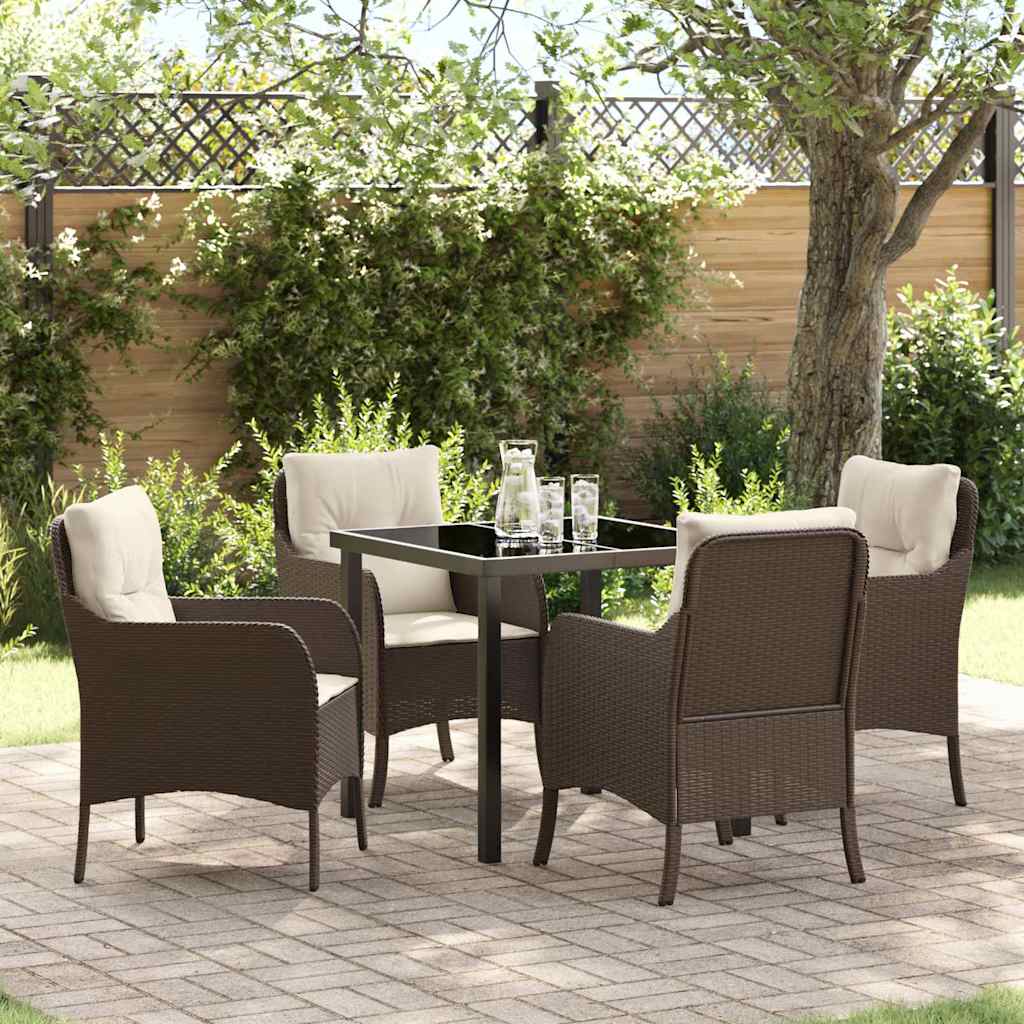 Tuin eettafelset met kussen 5 pcs Bruin poly rattan