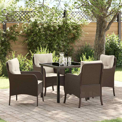 Tuin eettafelset met kussen 5 pcs Bruin poly rattan