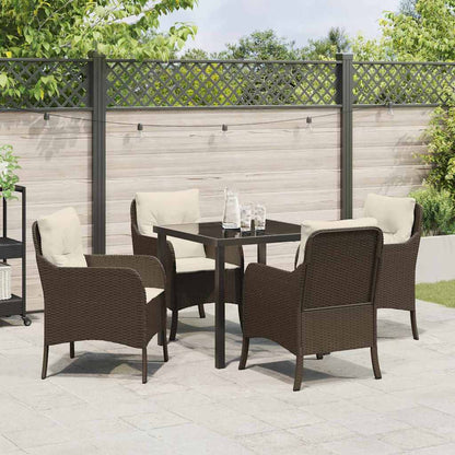 Tuin eettafelset met kussen 5 pcs Bruin poly rattan