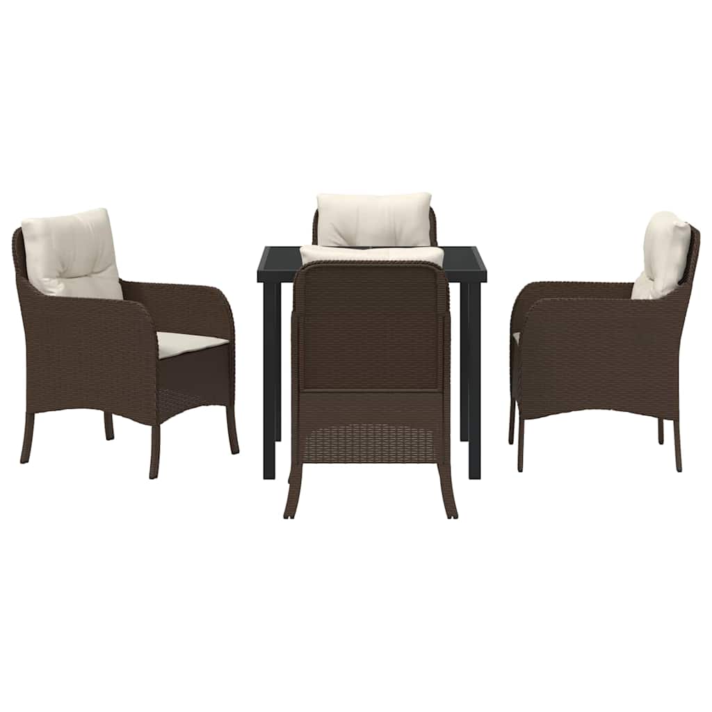 Tuin eettafelset met kussen 5 pcs Bruin poly rattan