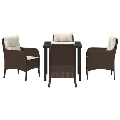 Tuin eettafelset met kussen 5 pcs Bruin poly rattan
