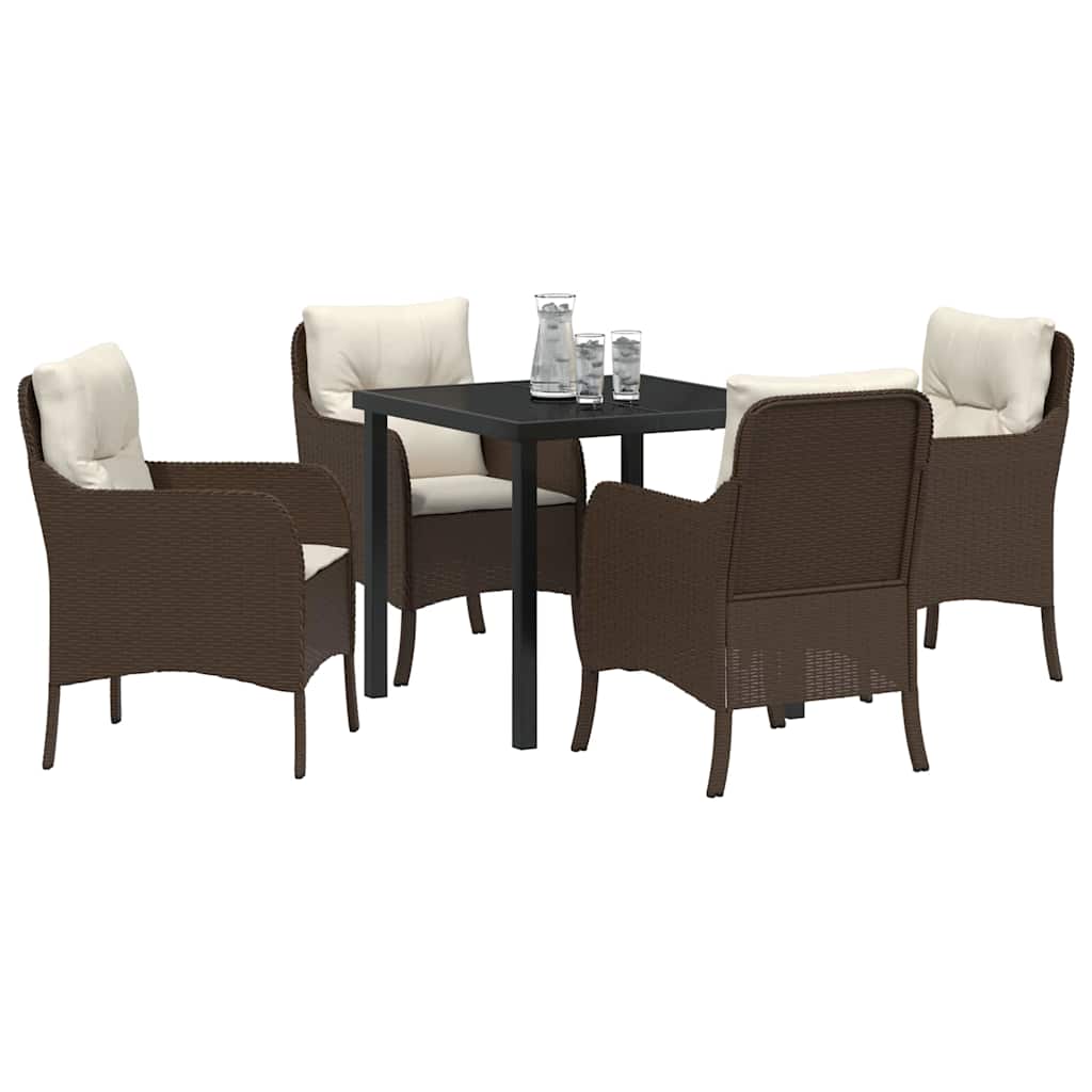 Tuin eettafelset met kussen 5 pcs Bruin poly rattan