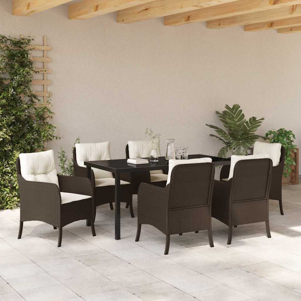 Tuin eettafelset met kussen 7 pcs Bruin poly rattan