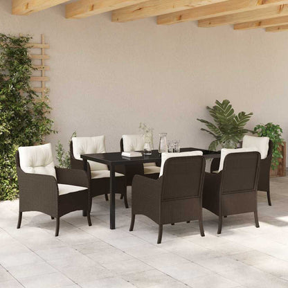 Tuin eettafelset met kussen 7 pcs Bruin poly rattan