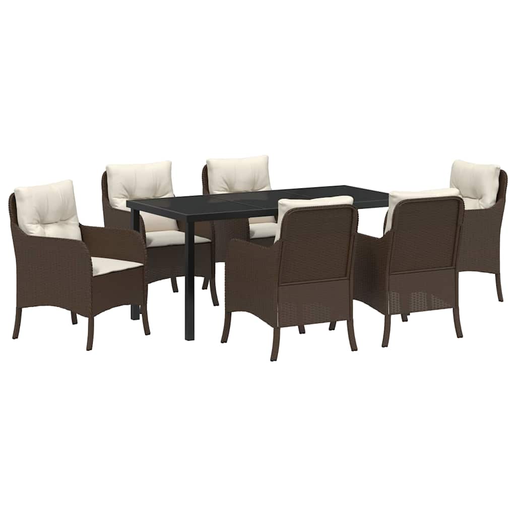 Tuin eettafelset met kussen 7 pcs Bruin poly rattan