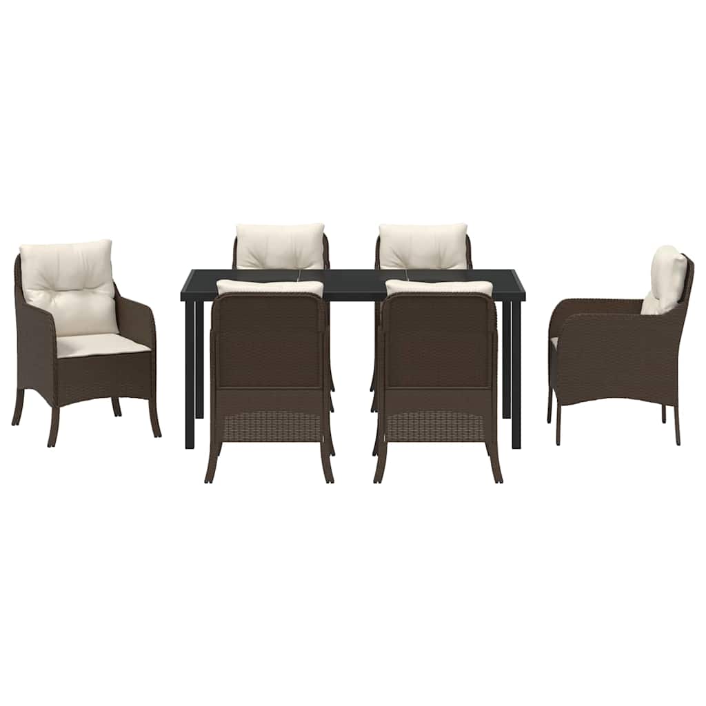 Tuin eettafelset met kussen 7 pcs Bruin poly rattan
