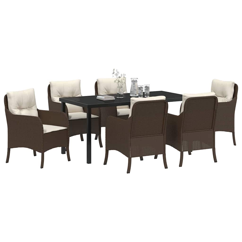 Tuin eettafelset met kussen 7 pcs Bruin poly rattan