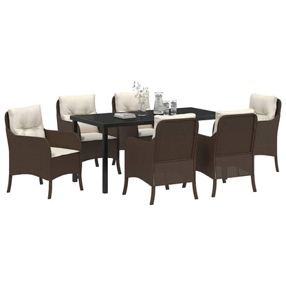 Tuin eettafelset met kussen 7 pcs Bruin poly rattan