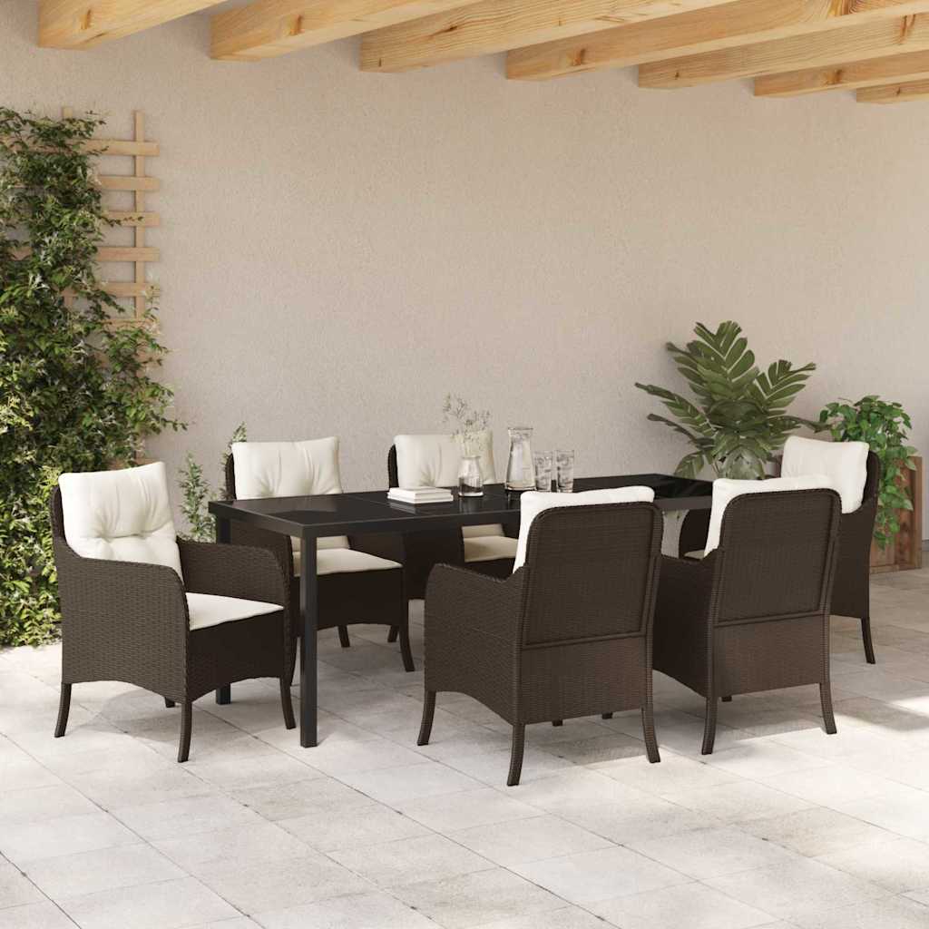Tuin Eettafelset Met Kussen 7 Pcs Bruin Poly Rattan