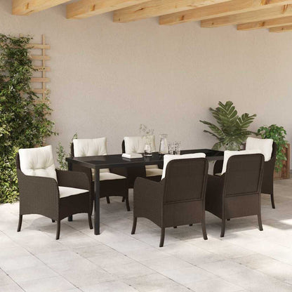 Tuin Eettafelset Met Kussen 7 Pcs Bruin Poly Rattan