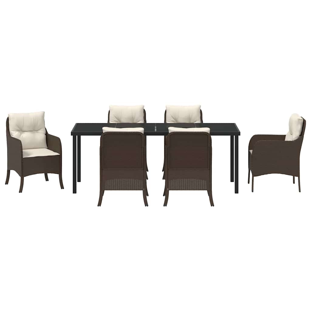Tuin Eettafelset Met Kussen 7 Pcs Bruin Poly Rattan