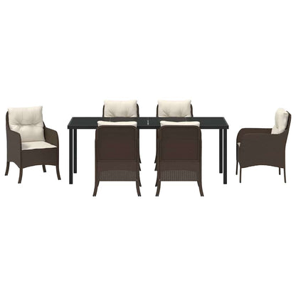 Tuin Eettafelset Met Kussen 7 Pcs Bruin Poly Rattan
