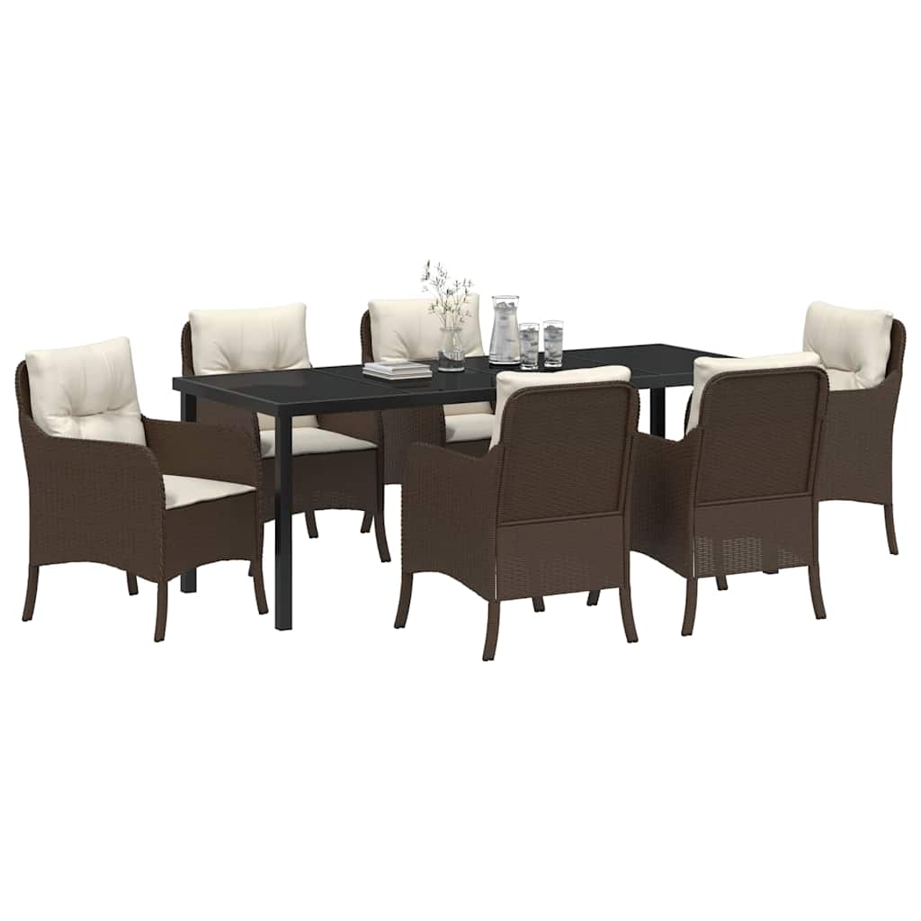 Tuin Eettafelset Met Kussen 7 Pcs Bruin Poly Rattan