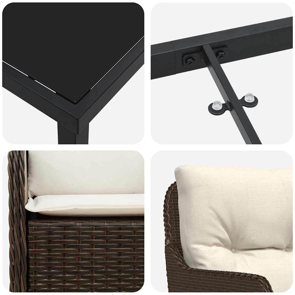 Tuin Eetset Met Kussen 9 Pcs Bruin Poly Riet
