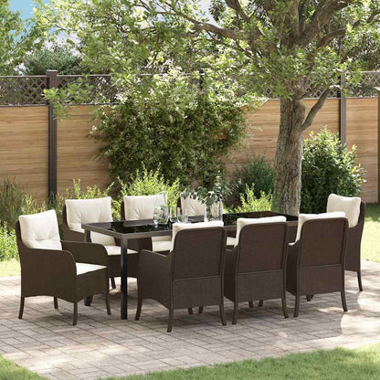 Tuin Eetset Met Kussen 9 Pcs Bruin Poly Riet
