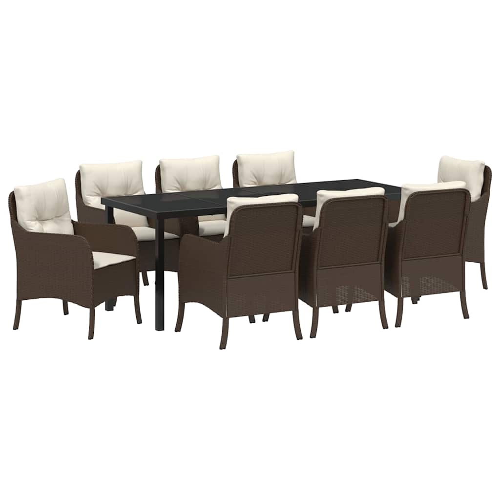 Tuin Eetset Met Kussen 9 Pcs Bruin Poly Riet
