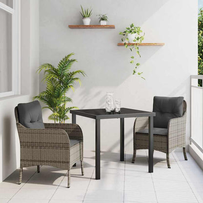 Tuin eettafelset met kussen 3 pcs Grijs poly rattan