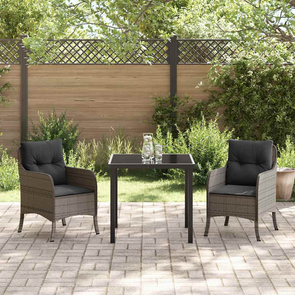 Tuin eettafelset met kussen 3 pcs Grijs poly rattan