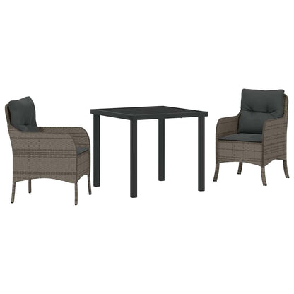 Tuin eettafelset met kussen 3 pcs Grijs poly rattan