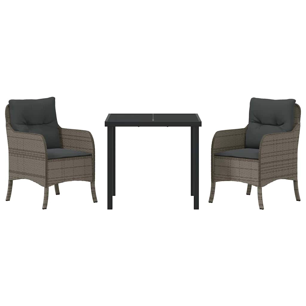 Tuin eettafelset met kussen 3 pcs Grijs poly rattan