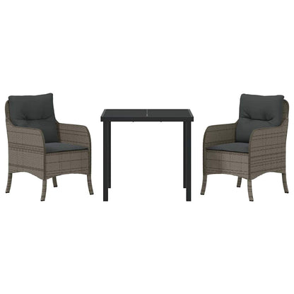 Tuin eettafelset met kussen 3 pcs Grijs poly rattan