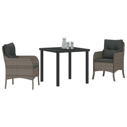 Tuin eettafelset met kussen 3 pcs Grijs poly rattan