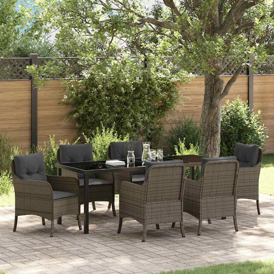 Tuin Eettafelset Met Kussen 7 Pcs Grijs Poly Rattan