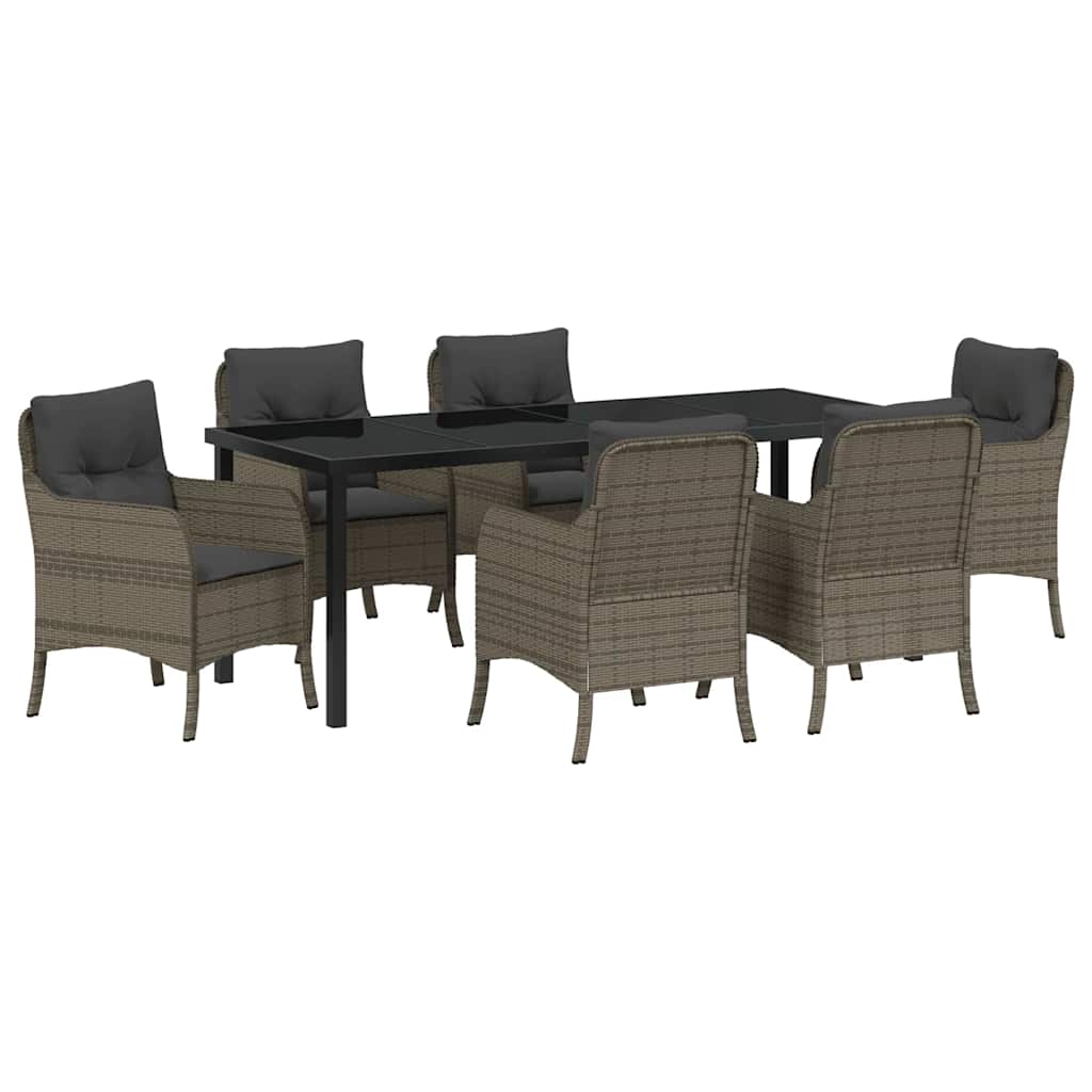 Tuin Eettafelset Met Kussen 7 Pcs Grijs Poly Rattan
