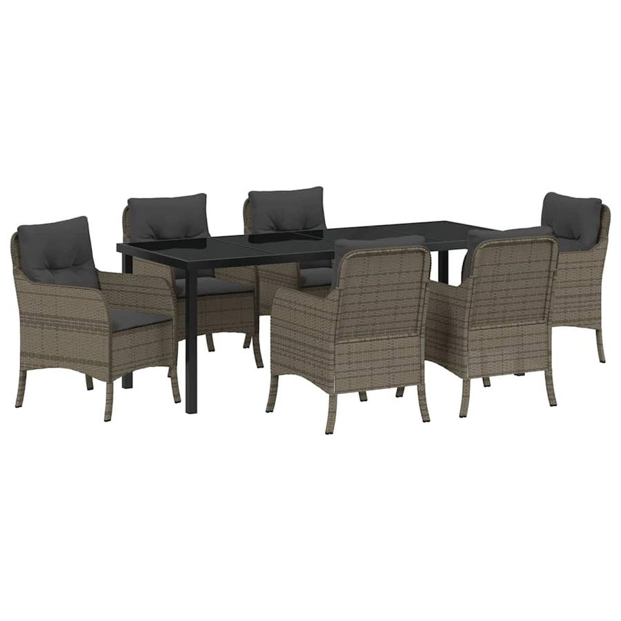 Tuin Eettafelset Met Kussen 7 Pcs Grijs Poly Rattan
