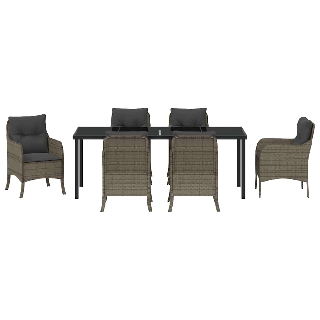 Tuin Eettafelset Met Kussen 7 Pcs Grijs Poly Rattan