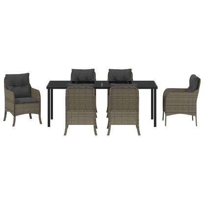 Tuin Eettafelset Met Kussen 7 Pcs Grijs Poly Rattan