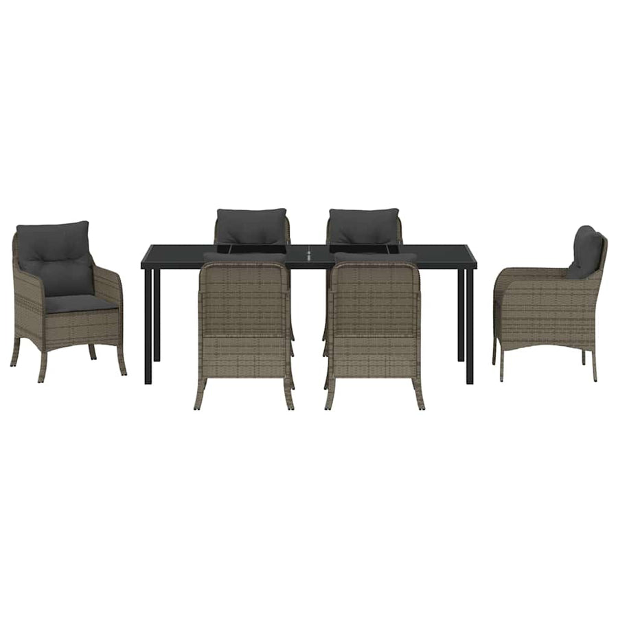 Tuin Eettafelset Met Kussen 7 Pcs Grijs Poly Rattan