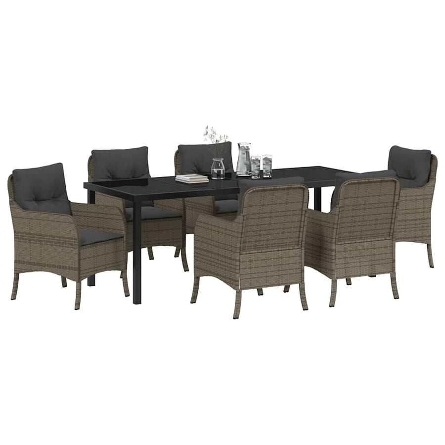 Tuin Eettafelset Met Kussen 7 Pcs Grijs Poly Rattan
