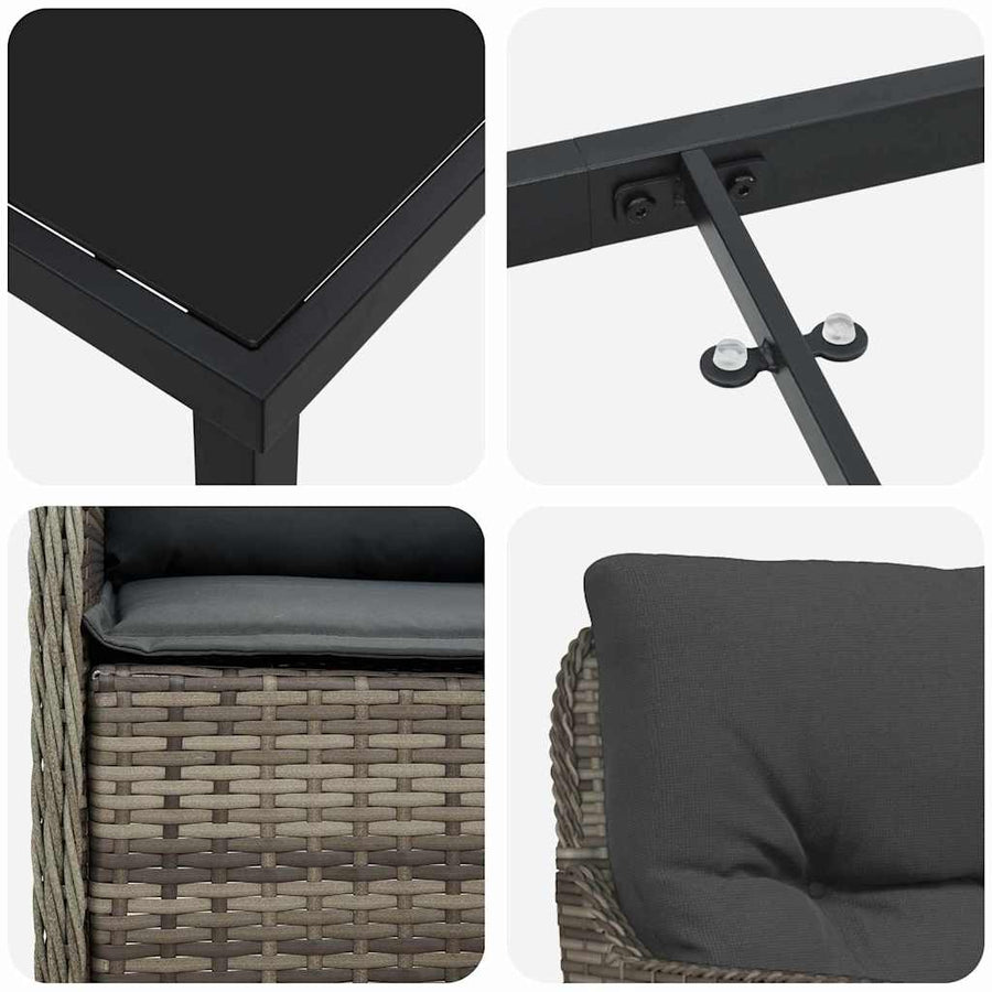 Tuin Eetset Met Kussen 9 Pcs Grijs Poly Riet