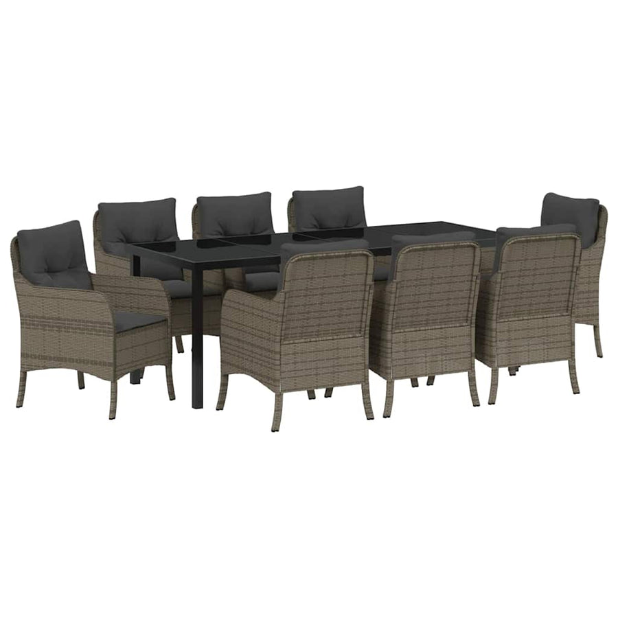 Tuin Eetset Met Kussen 9 Pcs Grijs Poly Riet