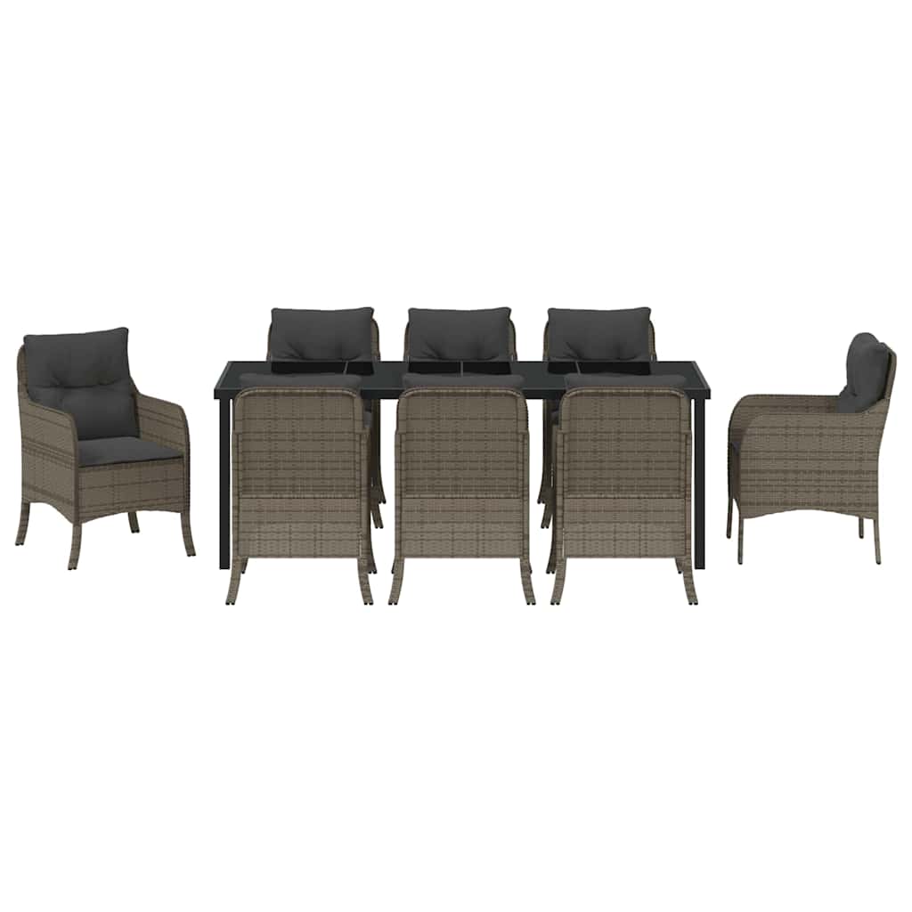 Tuin Eetset Met Kussen 9 Pcs Grijs Poly Riet